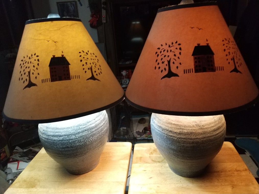 2 Greenish blue Ceramic lamps