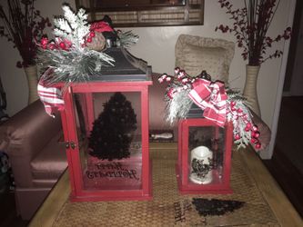 Two Christmas Decorative. Christmas display glass broken from one side in each one