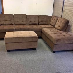 New Sectional + Storage Ottoman  — Left or Right Chaise — Delivery Available 