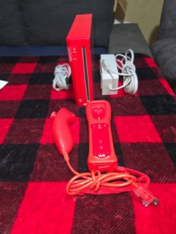 Nintendo Wii Red Console with Controller and Nunchuck