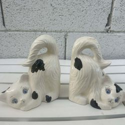 2 SET VTG Kitten Cat Feline Booty Bookends Blue Eyes Ceramic Japan Home Decor 6”