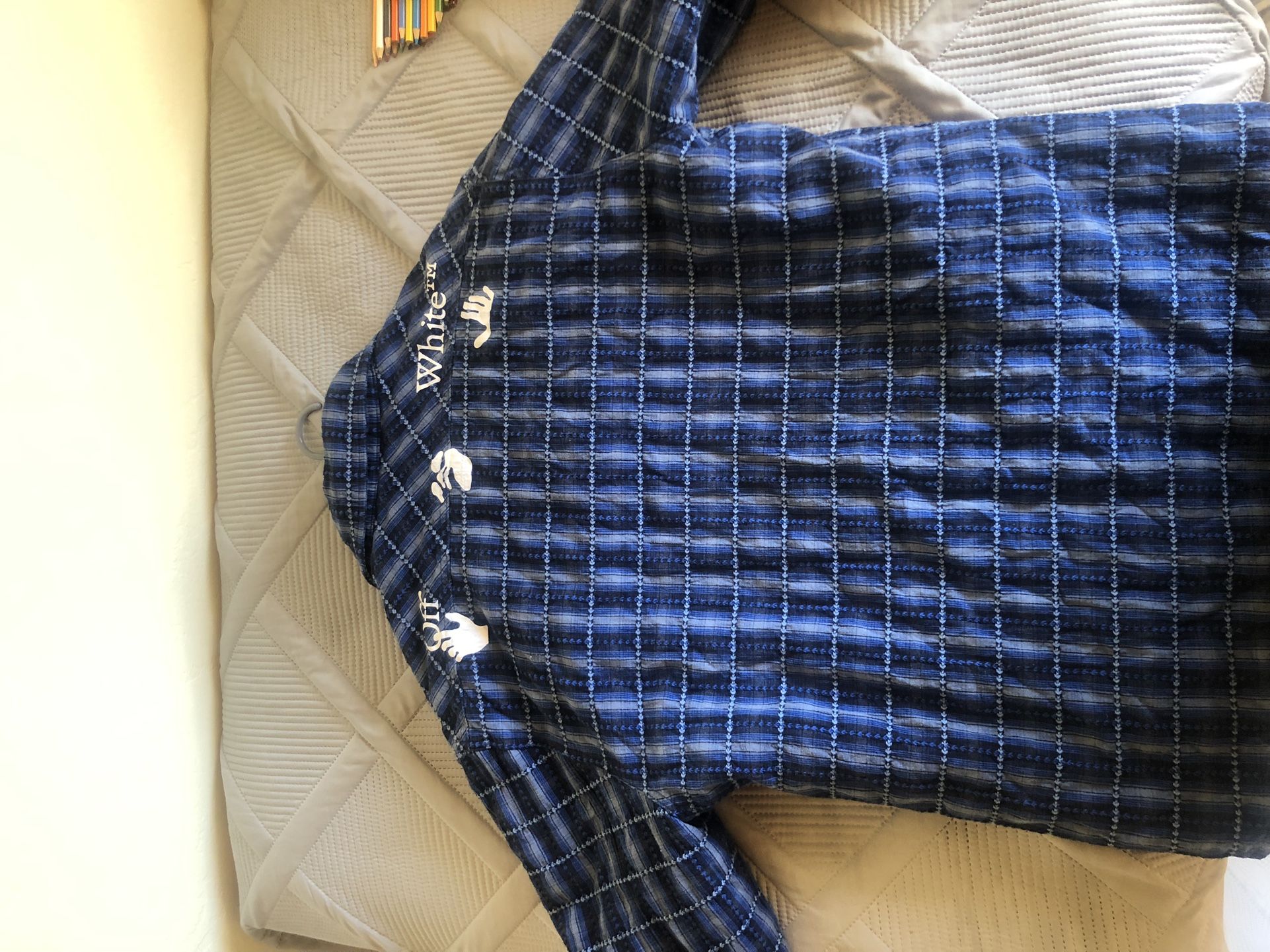Off White Flannel Jacket With Detachable Hoodie