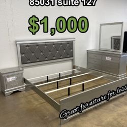 King Size Bedroom Set Include Bed Frame Dresser Mirror And 1 Nightstand Brand New