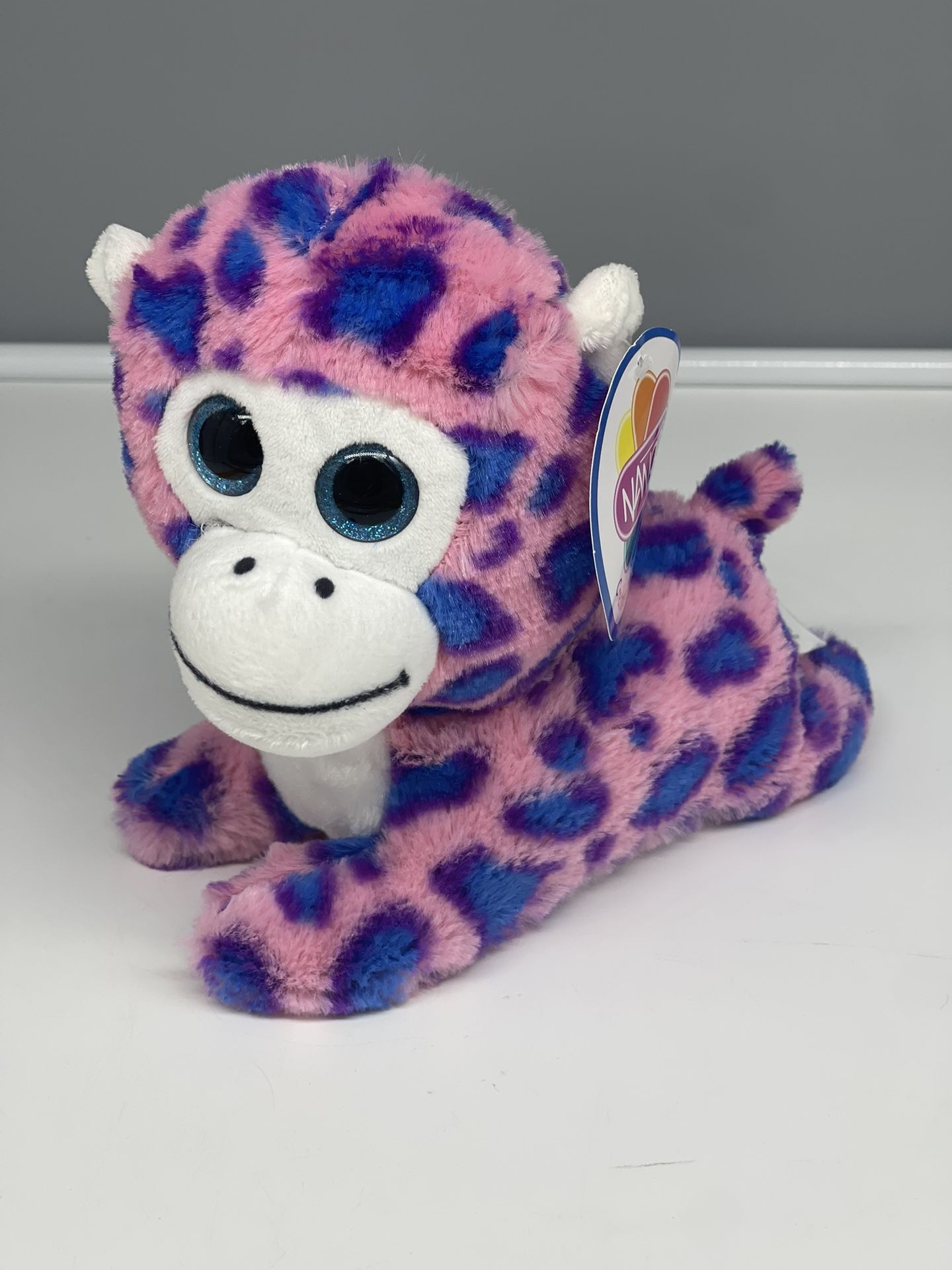 8" Monkey Laying Bright Eyes Plush Stuffed Animal Cute Purple Pink Blue Nanco