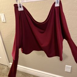 red off the shoulder cropped long sleeve