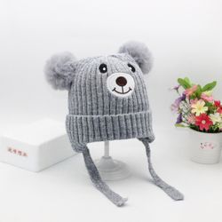 Kids Bear Knit Beanie with Pompom Ears