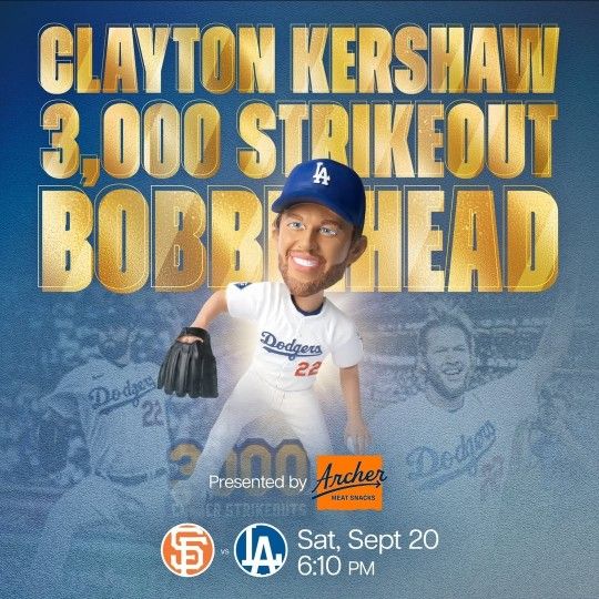 2 Aisle Seat Tickets Vs. Giants On Friday 9/20/25. Kershaw 3000 Bobblehead . $175 Each