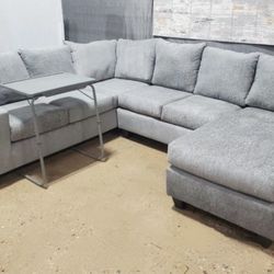 New Gray Grey Fabric 2 Pc Sofa Sectional With Reversible Chaise & Decorative Throw Pillows 