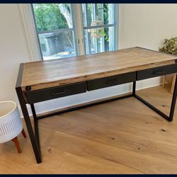 *Moving Office Sale* Industrial Acacia & Metal 64" Writing Desk