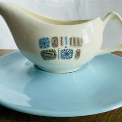 Canonsburg Temporama Gravy Boat with Underplate, 1961, Atomic MCM  