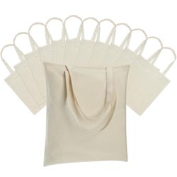Set Of 12 X 12 Pack Canvas Tote Bag - Lightweight Thin Tote Bags Bulk Blank Shopping Reusable Grocery Bags for DIY Gift Sublimation Activity - Beig