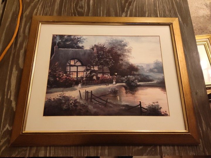 Signed Frame "Coming Home" Print by Christa Kieffer Cottage With A Beautiful Frame