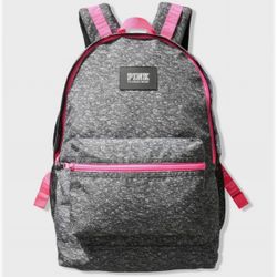 Victoria's Secret PINK Campus Backpack Heather Anthracite Gray White Pink