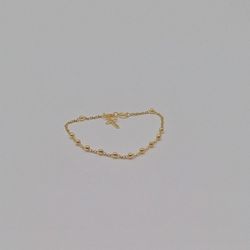 925 Sterling Silver 3m 18k Gold Plated Italian Rosary Solid Bead
Bracelet 7in