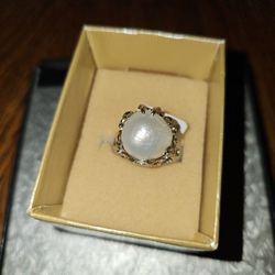 14mm White Cultured Freshwater Pearl Rodium Over Sterling Silver Ring