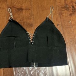 Kloset Envy Black Crop Top Chain Strap Cutout Zip Front Bustier