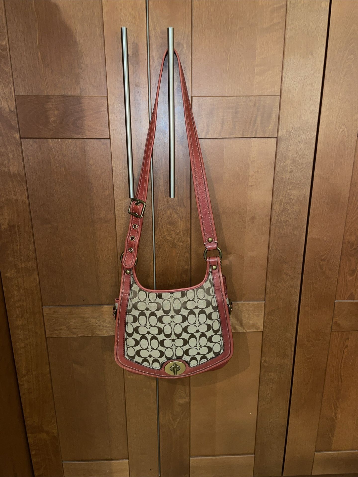 Vintage Coach Signature Saddle bag Red And Tan 11145 11.5x9