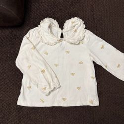 Girls ivory bow print top – size 3/4 (H&M)