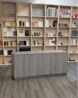 Modern Gray Woodgrain Credenza / Sideboard