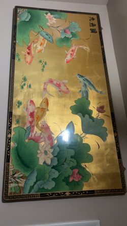 Large Koi Fish & Lotus Wall Art