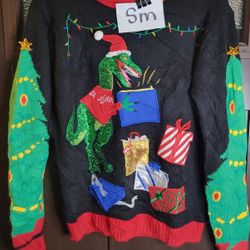 T-rex Presents Christmas Ugly Sweater SMALL