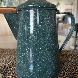 Camping Coffee Pot Green Speckled Enamel