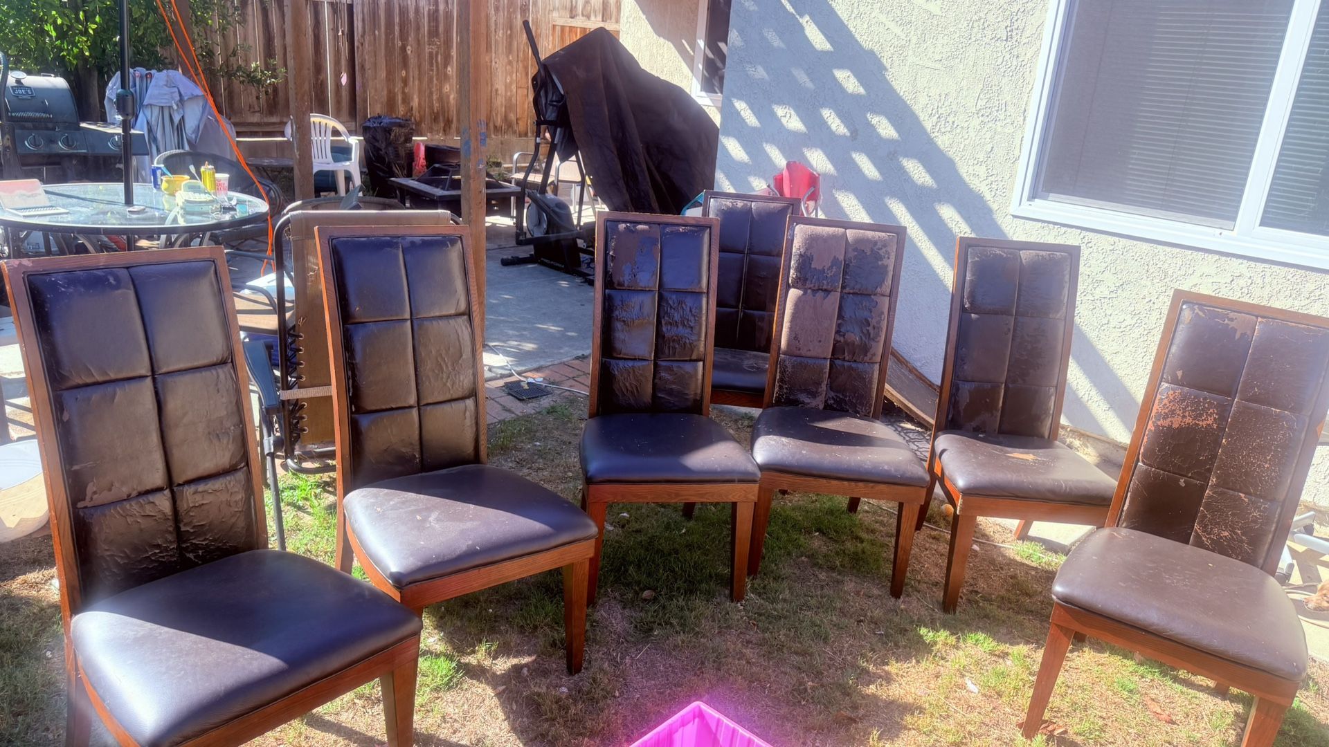 Great 7 Cherry Leather Dining Table Chairs