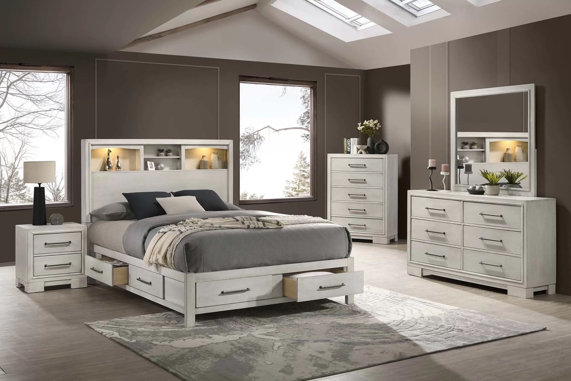 Queen Bed Platform Bed W/ Built-In LED Lights / Mattress Included. ❇️ Cama Queen Size Con Luz Y Cajones / Colchones Incluidos