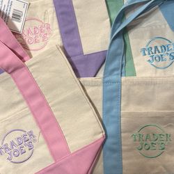 Trader joes mini pastel canvas tote bags