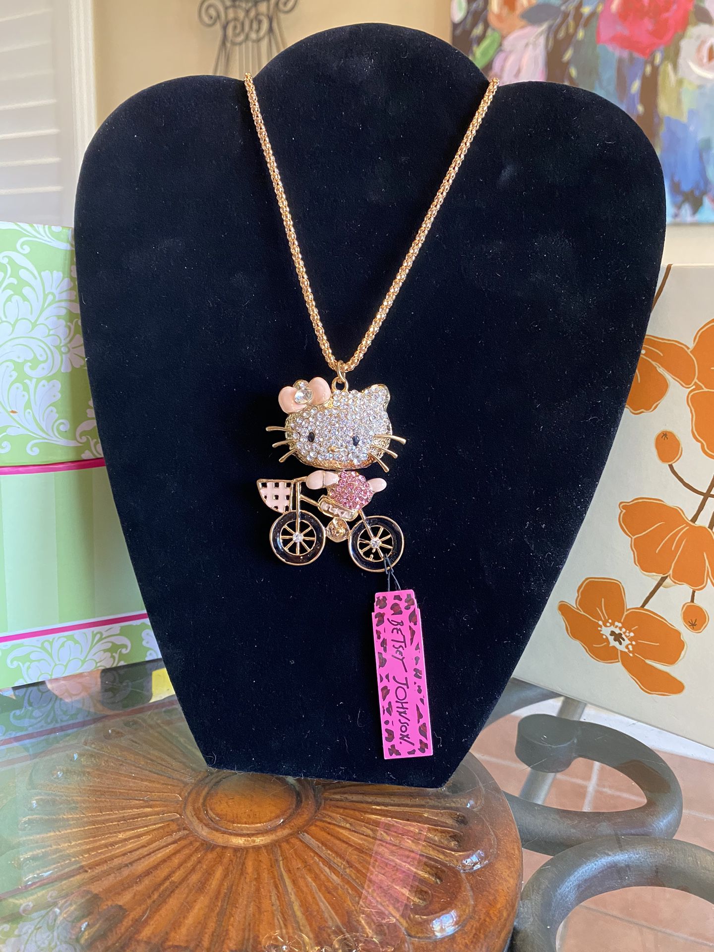 Betsey Johnson Hello Kitty On A Bicycle Necklace