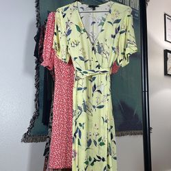 Yellow Floral Banana Republic Wrap Dress 8
