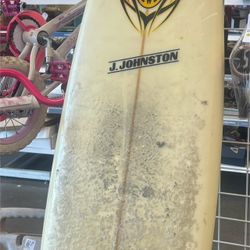 J Johnston T & C Vintage 90s Short Board Surfboard 