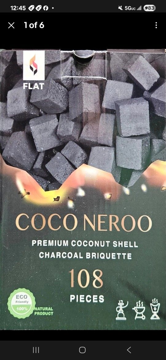 Premium coconut shell charcoal briquettes (flat) 1 BOX 10PACK x 1KG