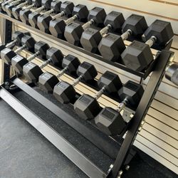 New Rubber Hex Dumbbells 5lbs-50lbs/Dumbbell rack included/ Gym Equipment/Weights/Exercise/Training 