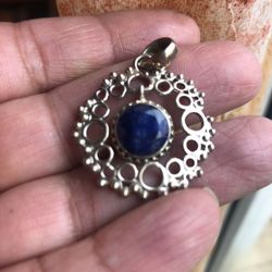 925 sterling silver Rough blue sapphire pendant