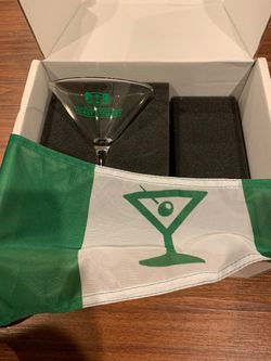 Martini glass and flag —new. In box.