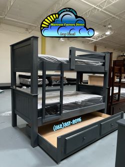 Triple twin grey bunk bed with mattresses colchones camas nuevas
