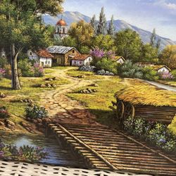 New Mexican Village Picture 16" H x 11" W Ready to Hang on Wall