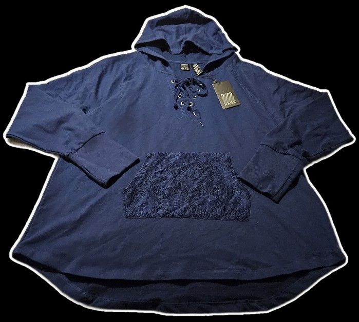 Central Park Active Navy Blue Lace Pocket Hoodie XL NWT