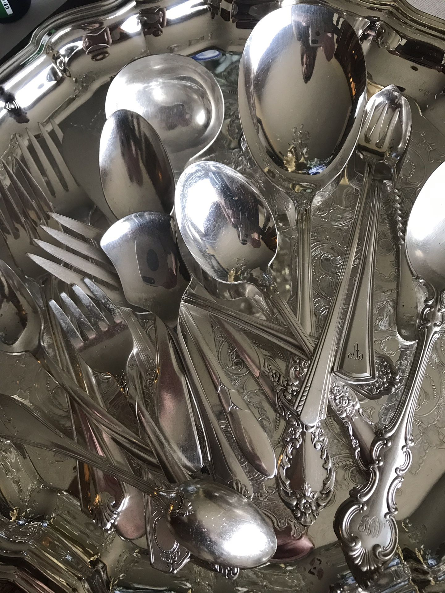 Vintage silverplated silverware and serving pieces