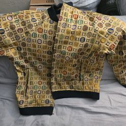 Authentic Crown Holder Gold Metallic Blue Velvet Inner Bomber Jacket Mens 3x