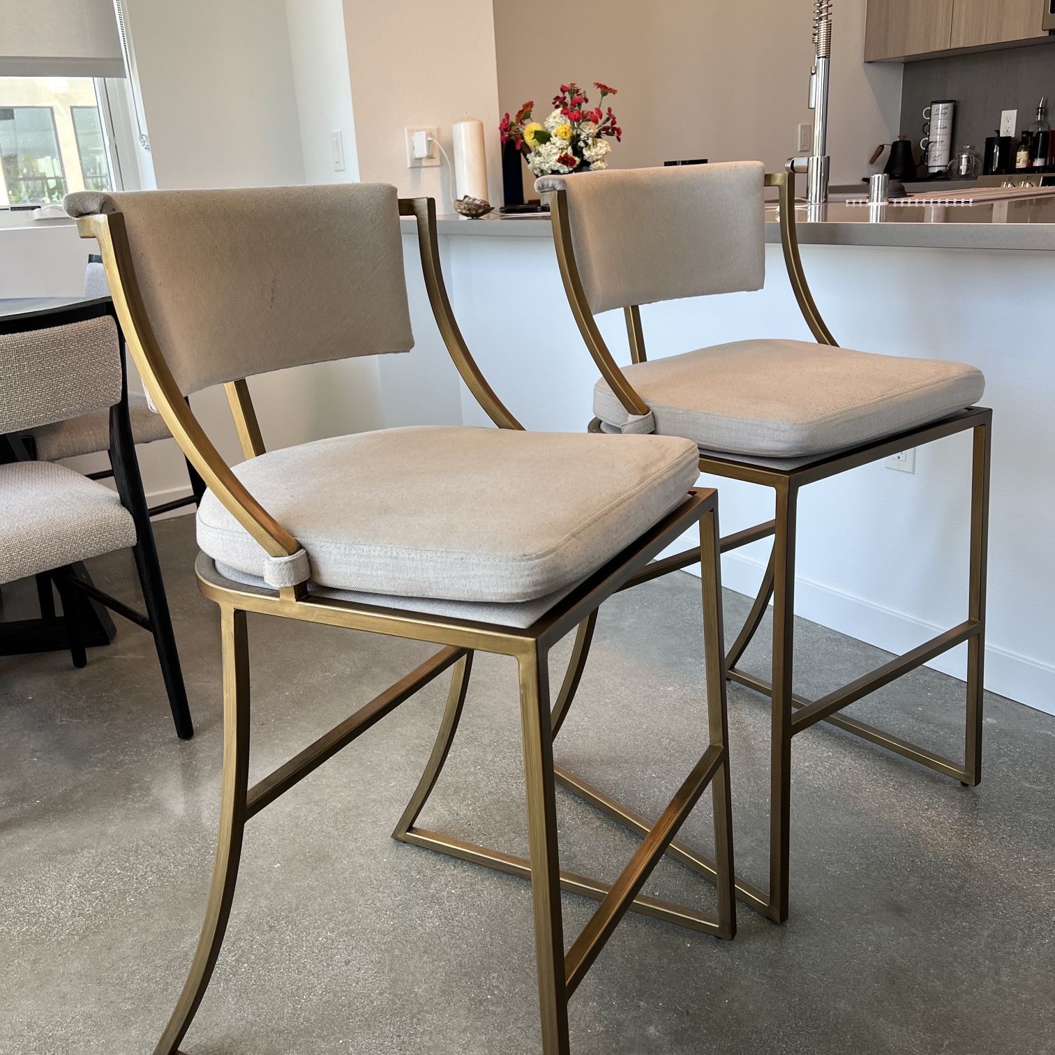 Gold and Linen Bar Stools