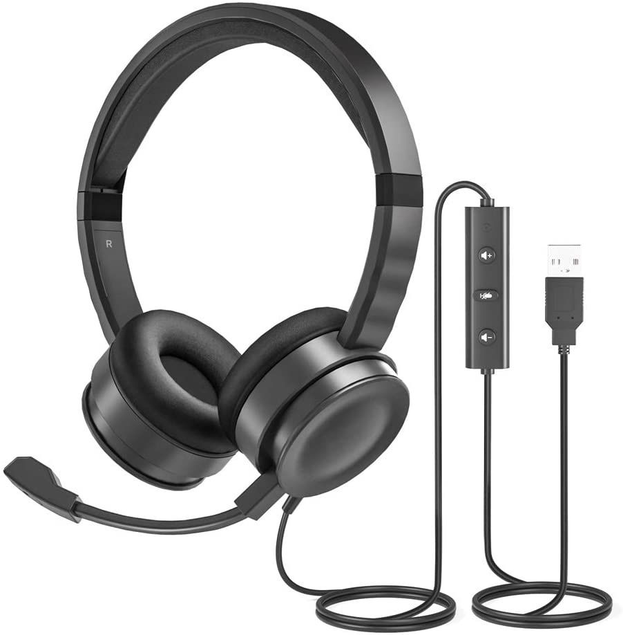USB Computer Headset with Microphone for Laptop, PC Wired Headset with Mic Noise Cancelling Lightweight for Skype Zoom Webinbar Home Office Online Cla