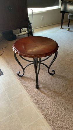 Wood Top Rod Iron Leg Table
