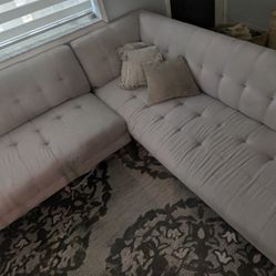 L-Shaped Tufted Sectional Sofa - Modern Gray/Beige