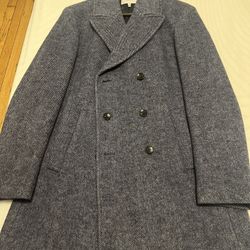 REISS Navy-Herringbone Coat in Medium