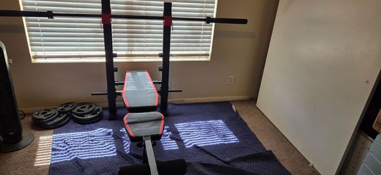 Weight Bench with Squat Rack and Barbell