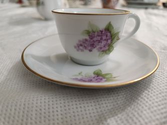 Vintage OKURA for Danbury Mint Teacup & Saucer w/ Lilacs Demitasse