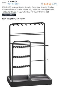 Jewelry Holder, Jewelry Organizer, Jewelry Display Stand with Metal Frame, Velvet Tray, Necklace Earring Bracelet Holder, for Studs, Rings, Gift Idea,