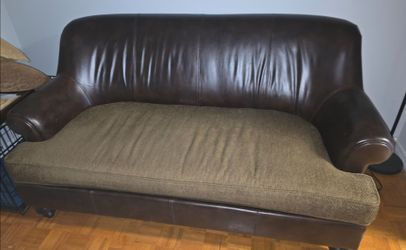 Bernhardt Leather Sofa with Fabric Cushion